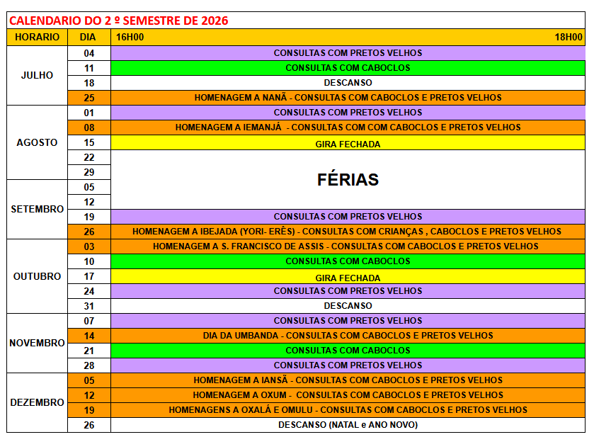 Calendário 2026 - 1º semestre